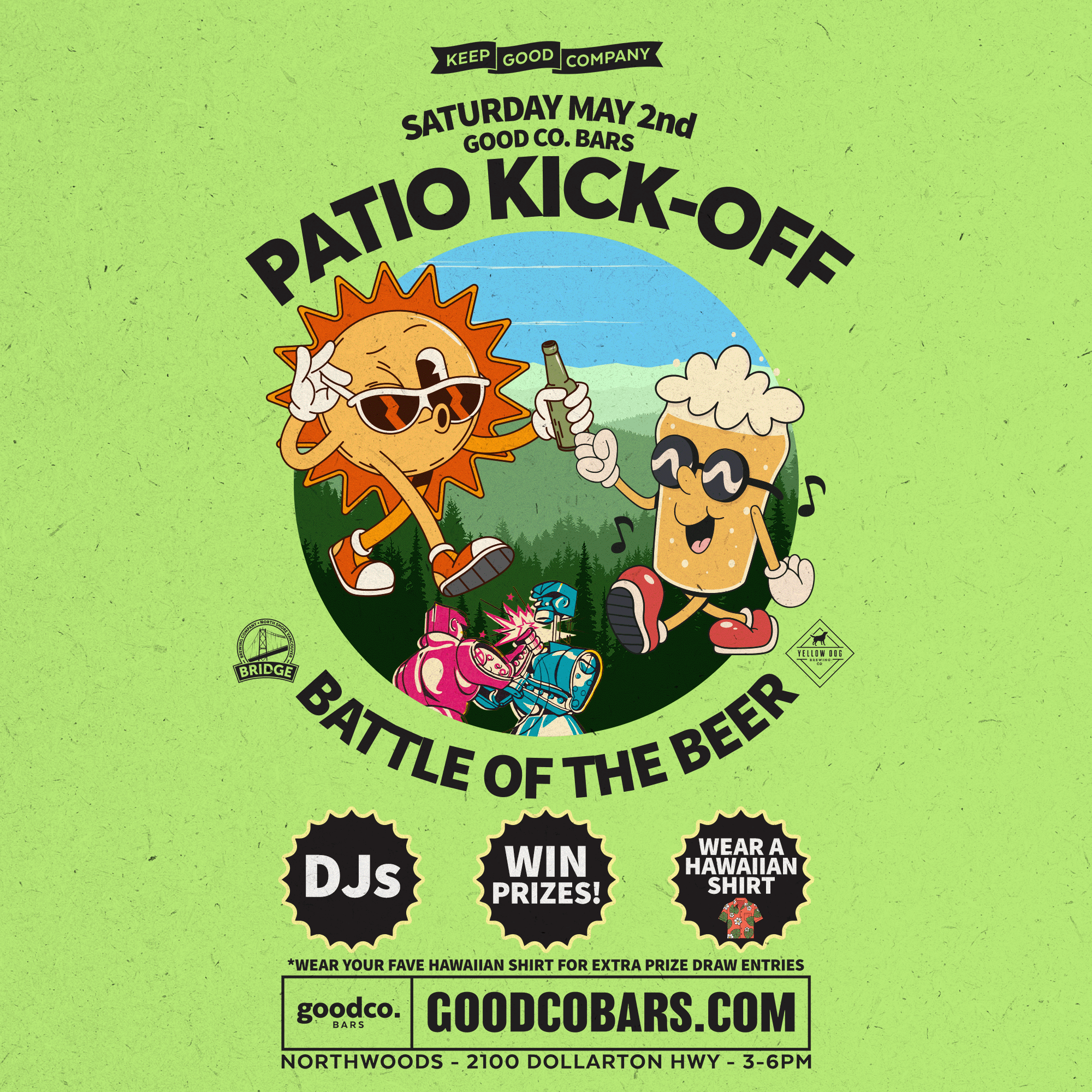 Good Co Northwoods Patio Kick Off "Battle Of The Beer" with Bridge Brewing & Yellow Dog Brewing